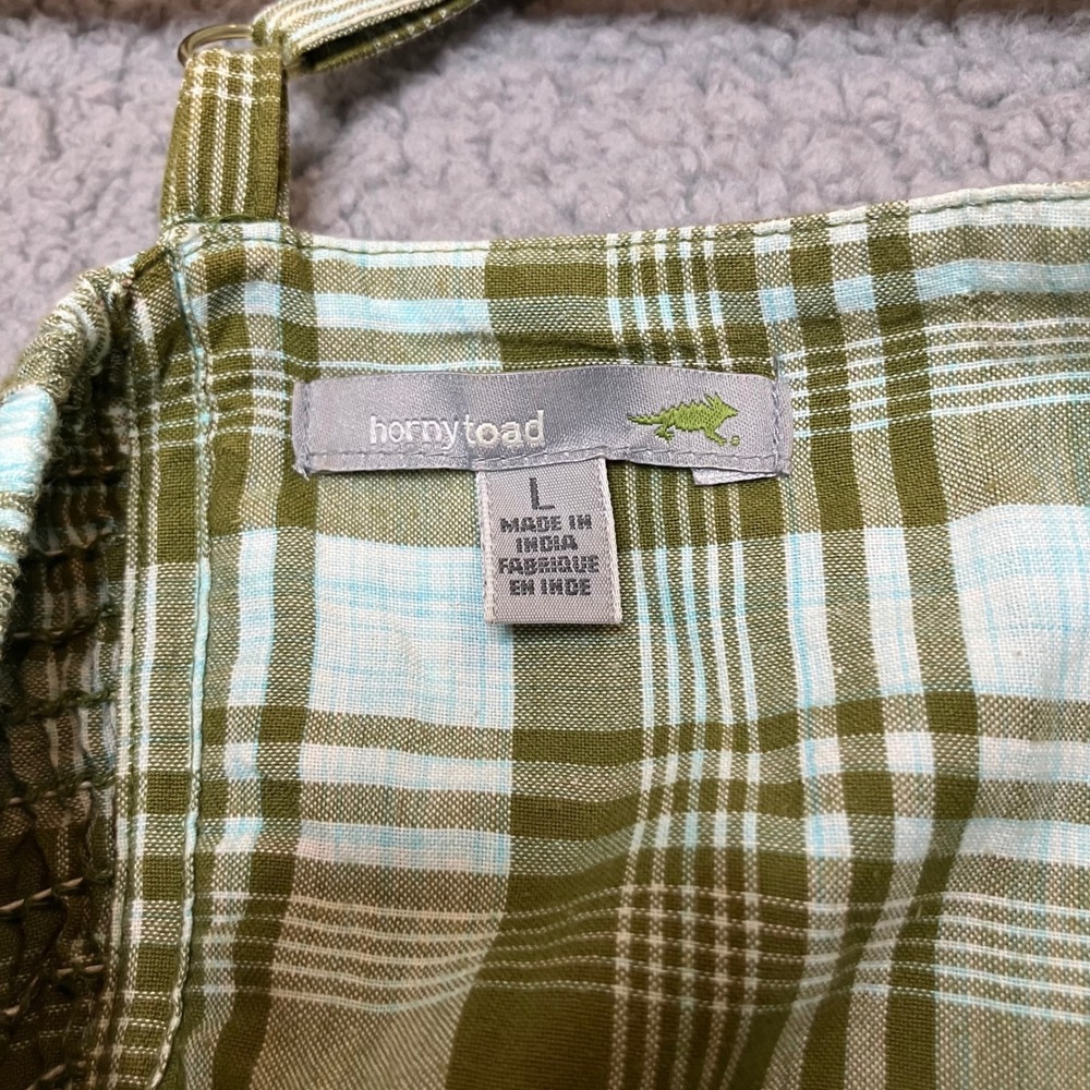 Horny Toad Organic Cotton Sleeveless Sun Dress L Olive Plaid Sustainable Cottage - Picture 3 of 8